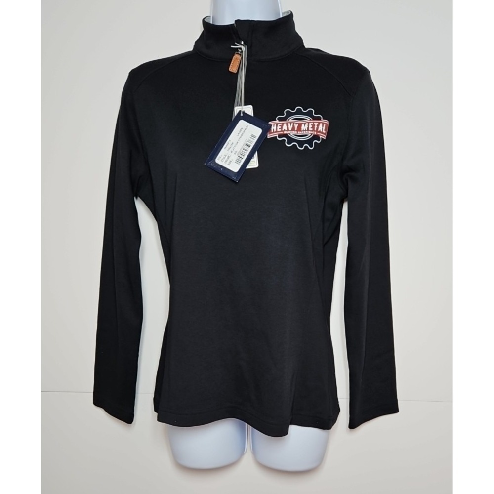 Devon &‎ Jones Women's Black 1/4 Zip Pullover Heavy Metal Logo Size Small NWT